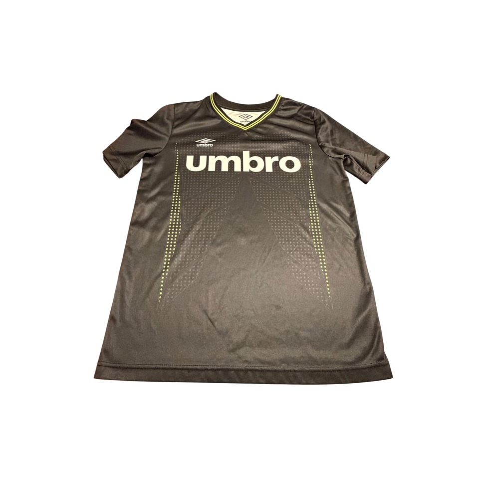 Umbro Kids Soccer Jersey Black Neon Yellow V-Neck Athletic Shirt Size 12/14 L